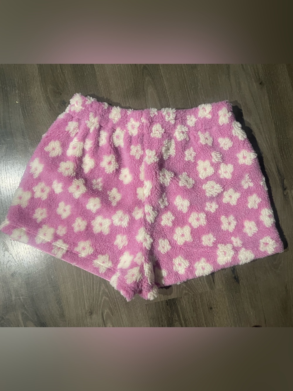 Pink Lily Purple and White Floral Sherpa High Waist Shorts